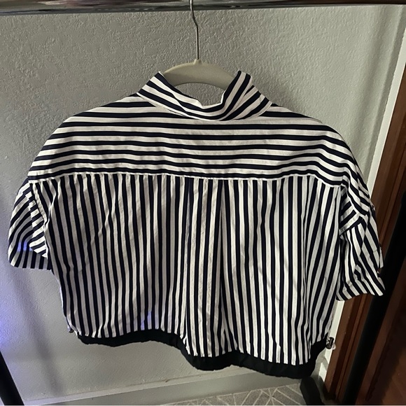 SACAI x Thomas MASON sz 2 S Striped Cropped Shirt Short Sleeve White Blue - Picture 5 of 15
